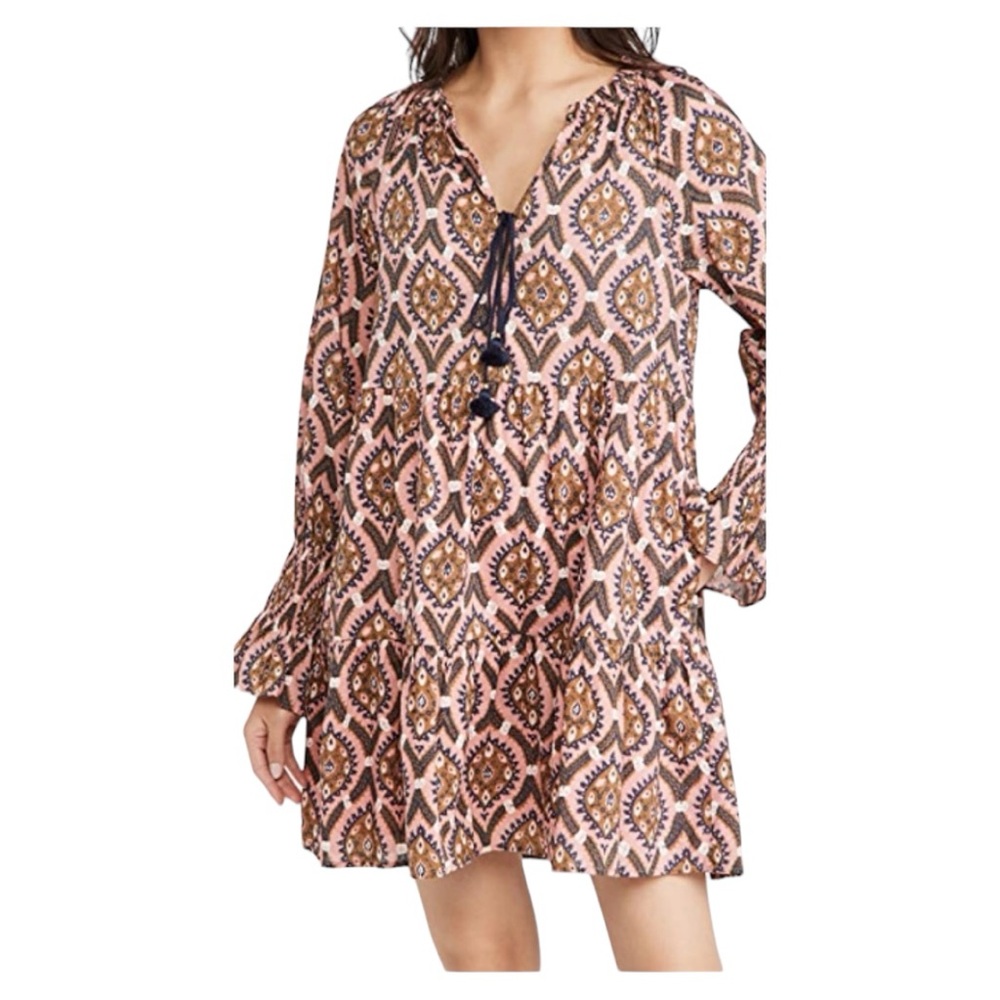 Figue Bella Short Dress in Floral Oasis Blush Cotton India Long Sleeve Tiered
